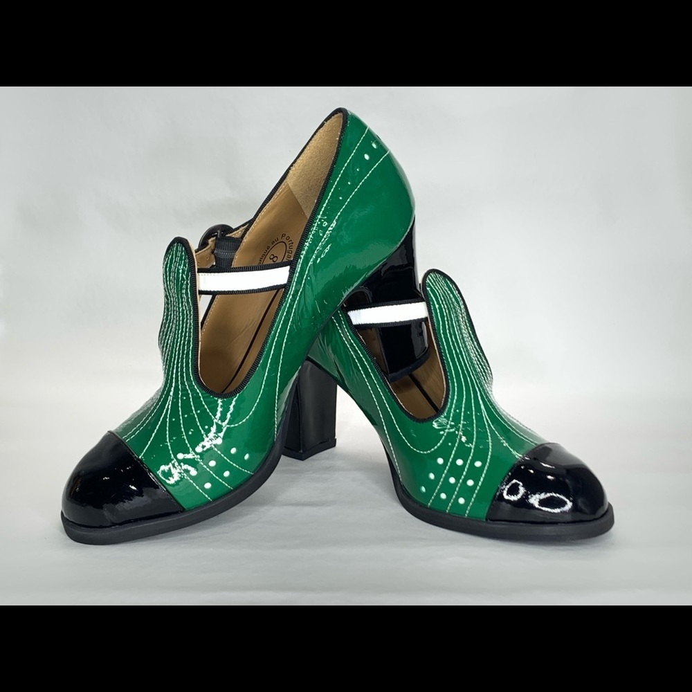 RARE John Fluevog Attic Toya Heels Green Black NWOT